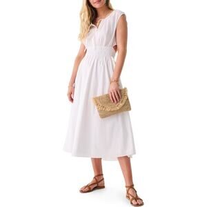 Faherty Amalfi 100% Organic Cotton Flowy Smocked Waist Midi Dress, Small, NWT